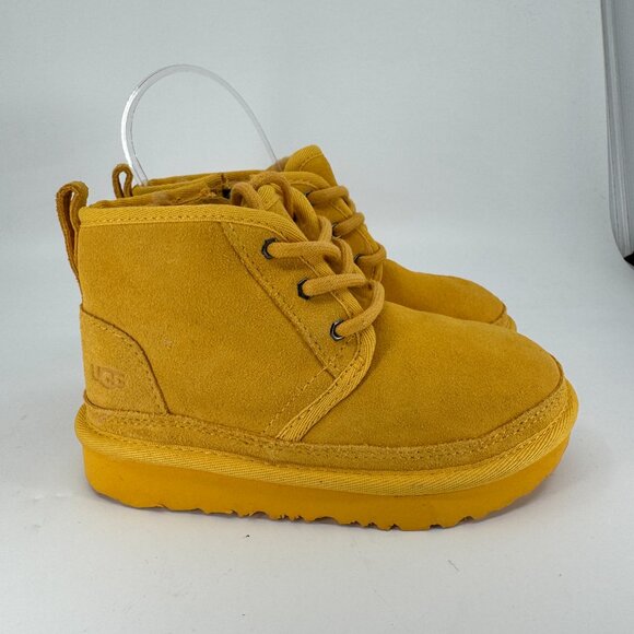 UGG Neumel Boots Kids Size 11C Youth Yellow Suede Chukka Fur Lined Lace Up - Picture 4 of 8
